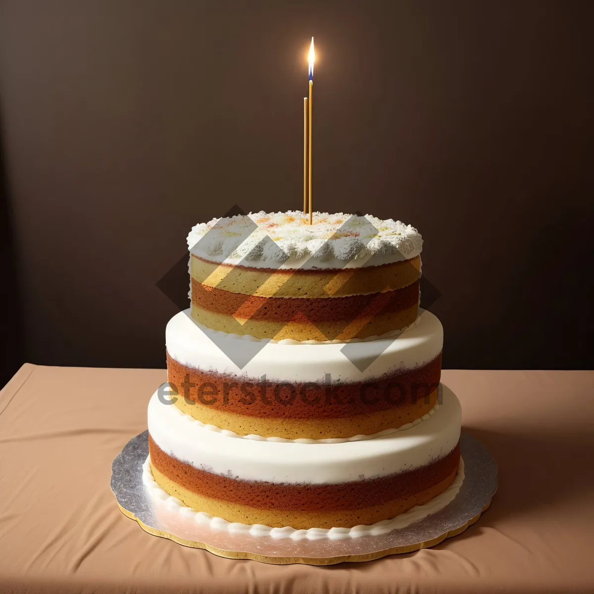 Picture of Delicious breakfast cake with cream and candle topping