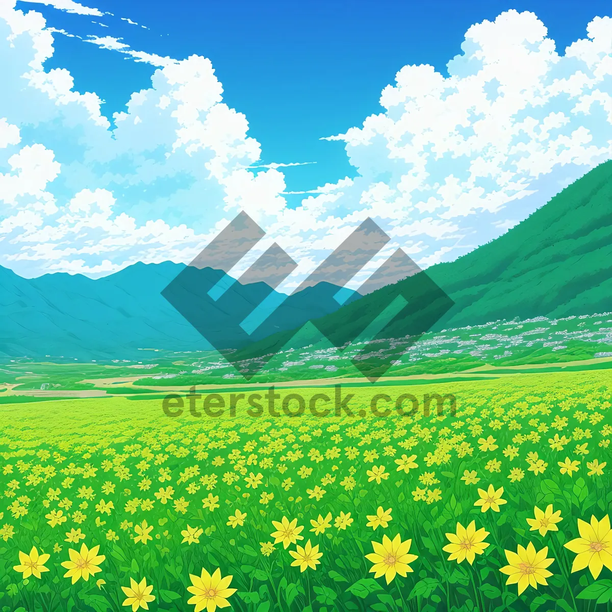 Picture of Serene Rural Landscape Under Clear Summer Sky