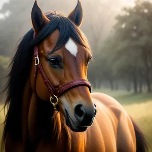 Sporty Thoroughbred Horse with Brown Mane