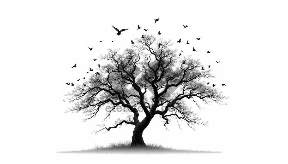 Picture of Winter Tree Silhouette in Black Wood Forest