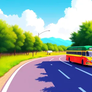 Idyllic Countryside Landscape with School Bus