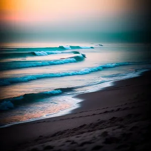 Golden Horizon: Beach Sunset Reflection
