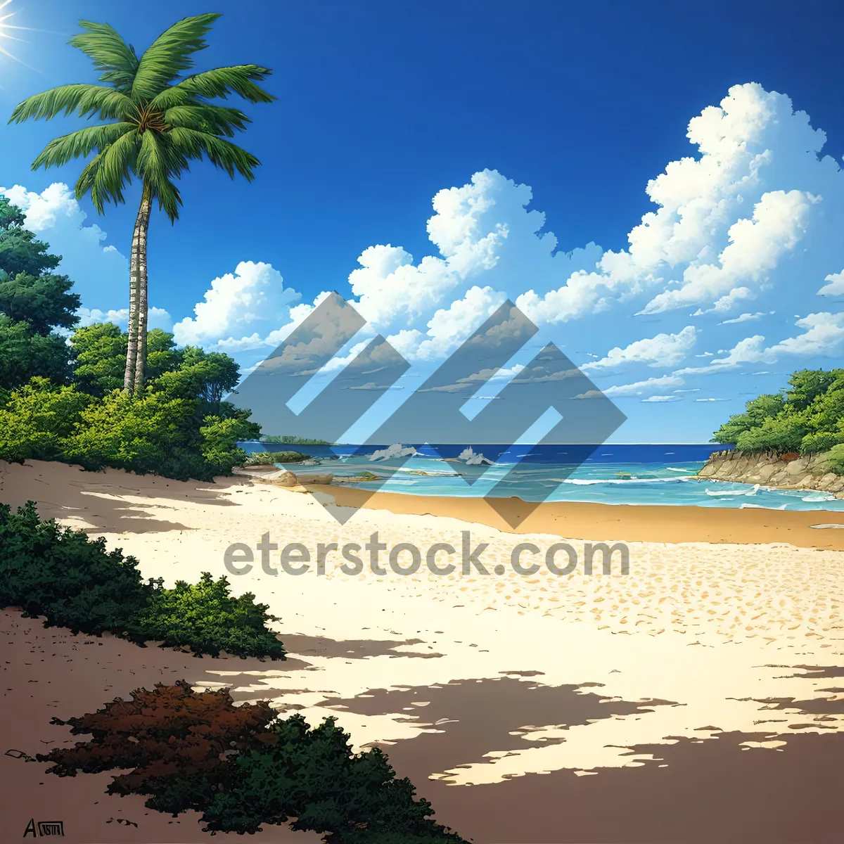 Picture of Tropical island getaway under a clear blue sky.