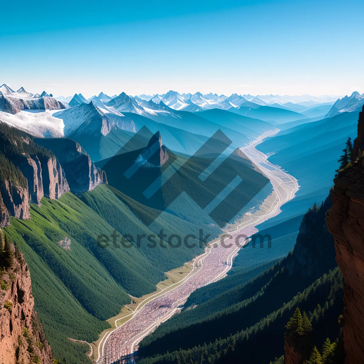 Picture of Majestic Mountain Valley: Stunning Landscapes and Serene Waters