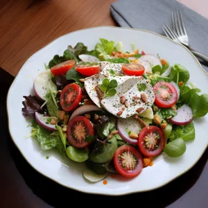 Delicious plate of healthy gourmet salad with cheese