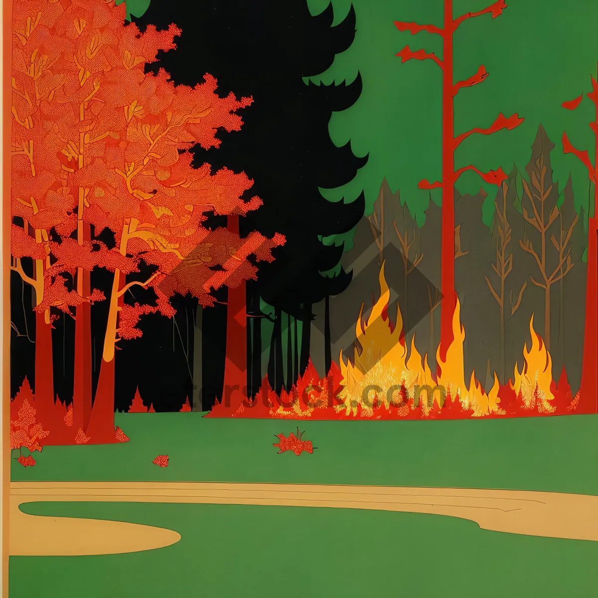 Picture of Seasonal Tree Grunge Art: Orange Watercolor Silhouette