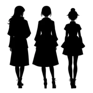 Group of Silhouetted Men, Women, and Boy