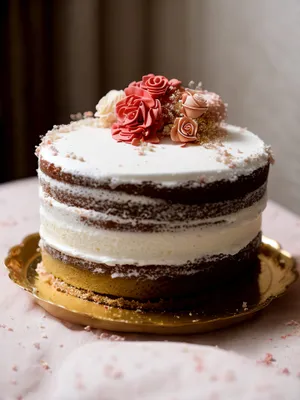 Delicious Fruit Cake with Cream and Chocolate Icing