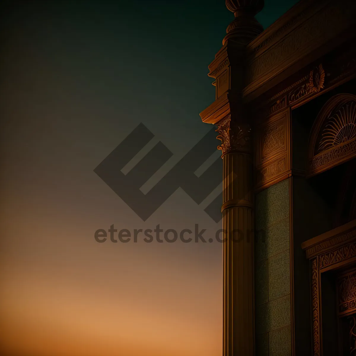 Picture of Historic Church Tower in City Skyline