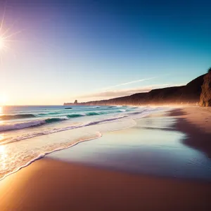 Golden Beach Sunset Over Ocean