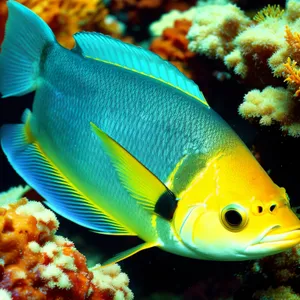 Colorful tropical fish swimming in exotic reef.