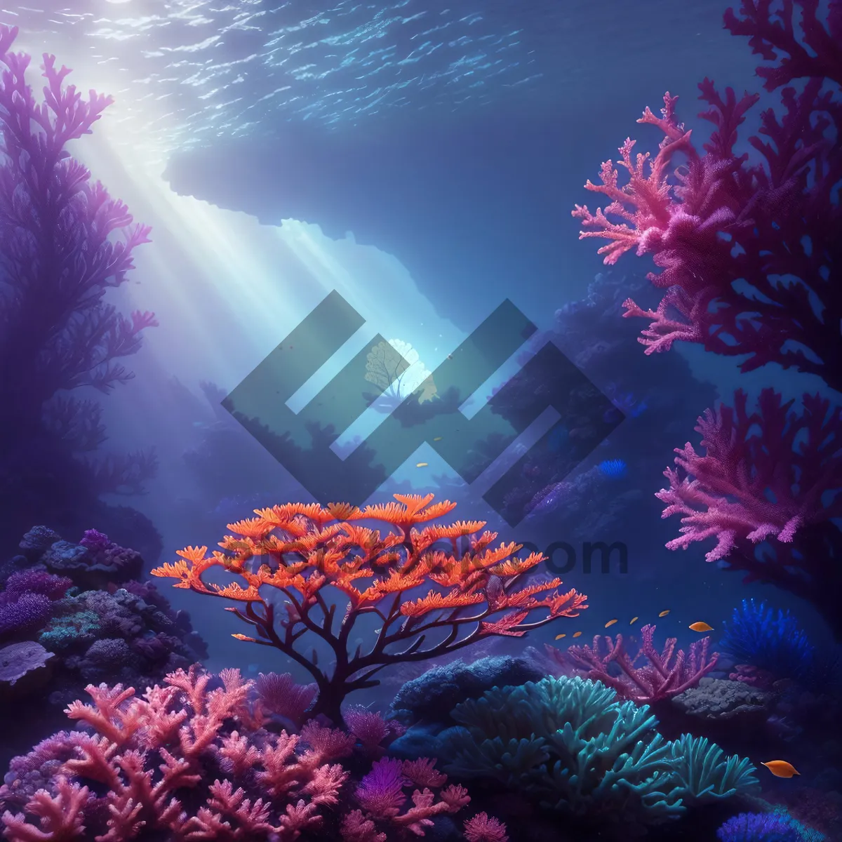 Picture of Colorful Underwater Coral Reef With Vibrant Fish