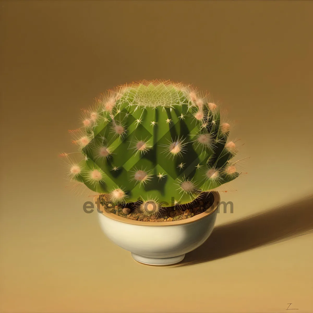 Picture of Desert Hairbrush Cactus Pot: Vascular Plant with Brush-Like Spines