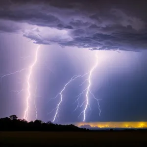 Vibrant Sunset Sky with Lightning Bolt