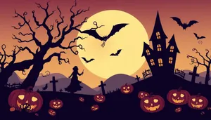 Spooky Halloween Night Scene with Moon and Pumpkin