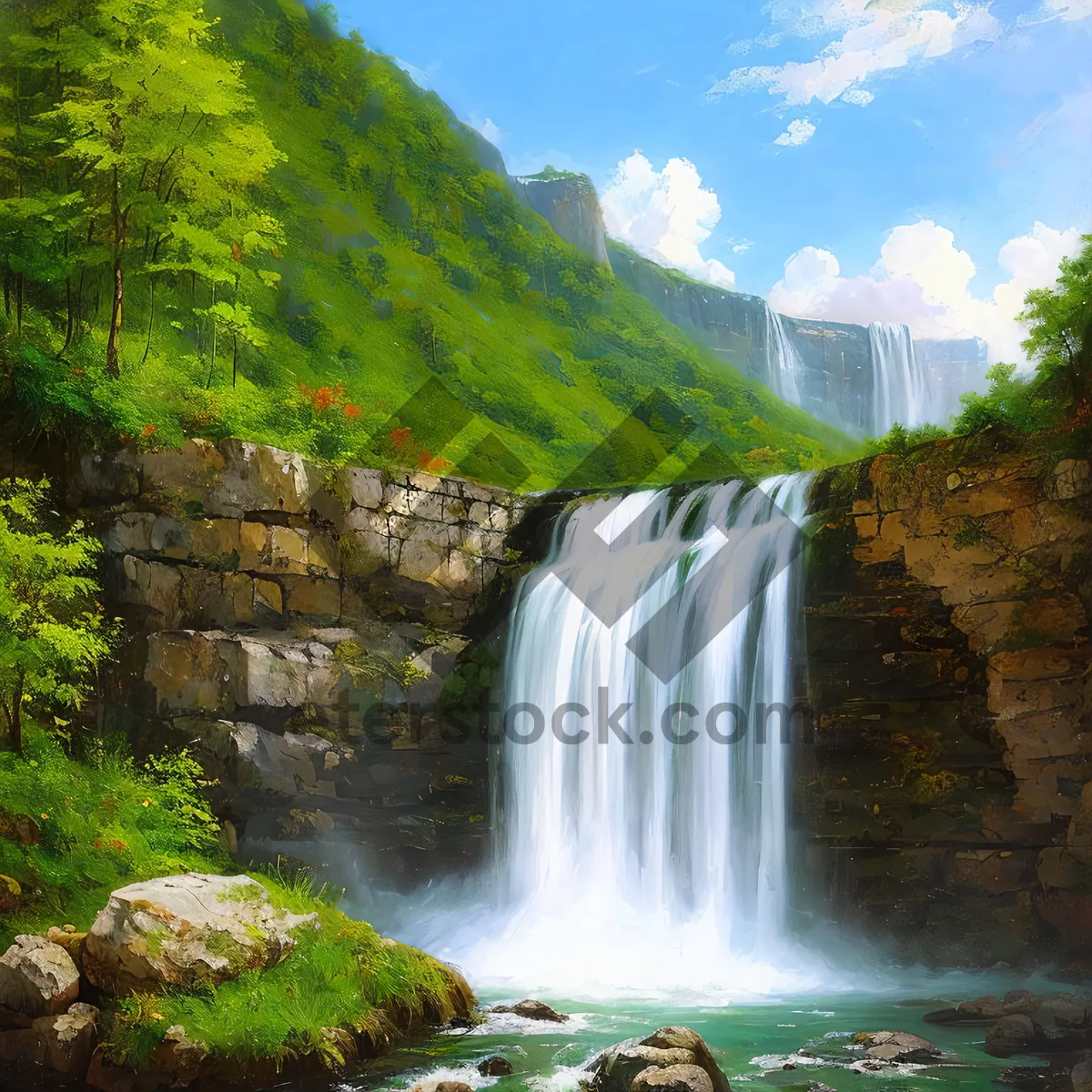 Picture of Cascading Waters in Serene Forest Valley