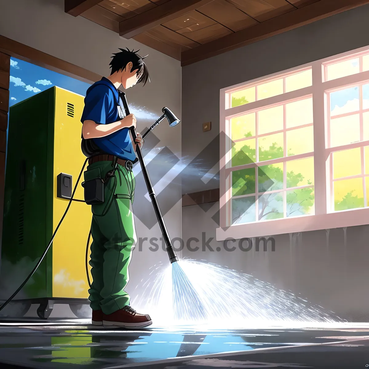 Picture of Cleaner with man using cleaning equipment