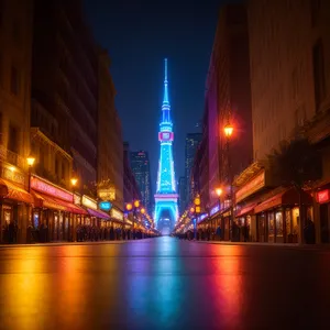 City Lights at Night: Stunning Suspension Bridge over River