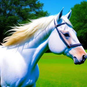 Thoroughbred Stallion Grazing in Rural Meadow