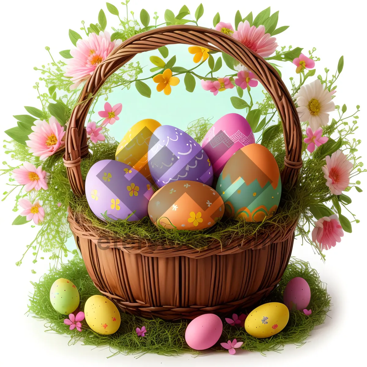Picture of Colorful Easter Fruit Basket with Fresh Eggs