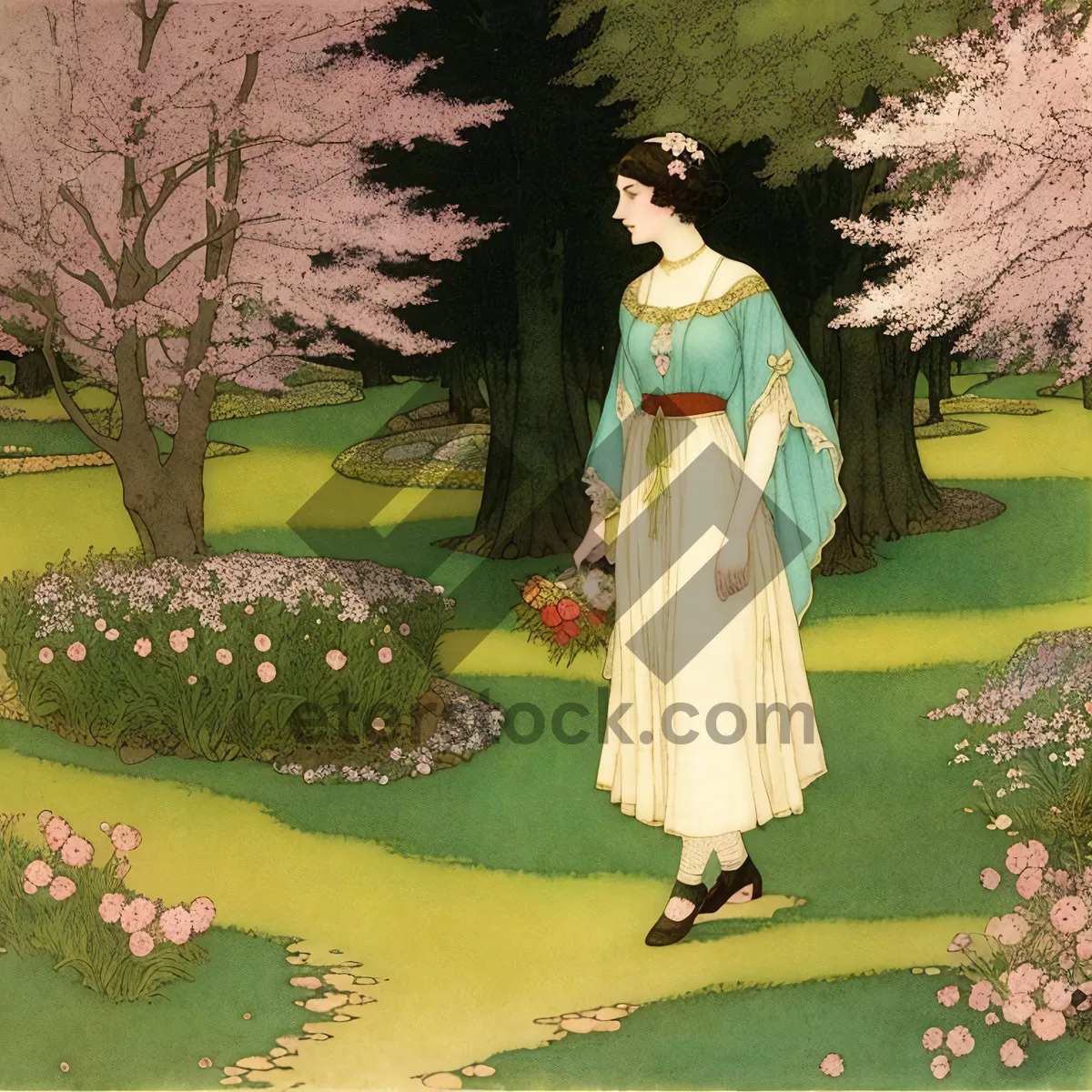 Picture of Elegant Kimono Robe on Green Grass