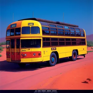 Sky-high school bus on vibrant road