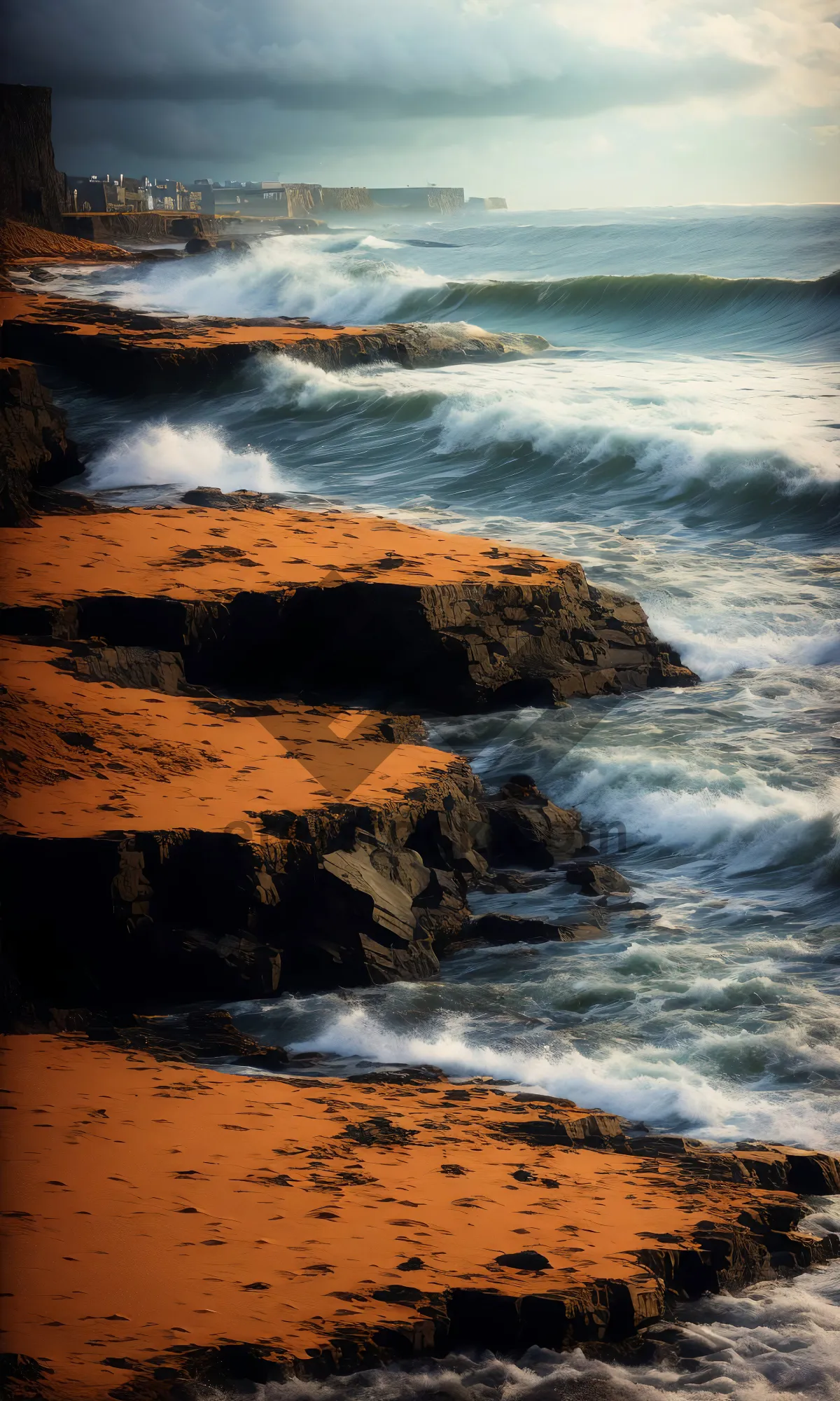 Picture of Tropical Paradise Vibes: Sunset Sky and Waves.