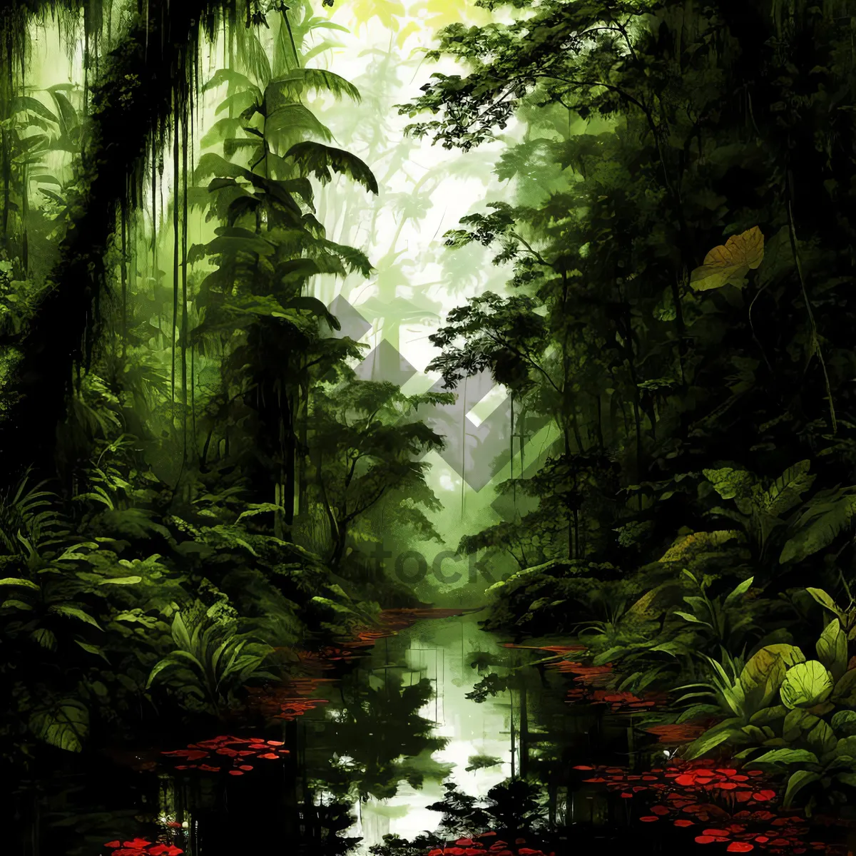 Picture of Wild Jungle Ferns in Lush Rainforest