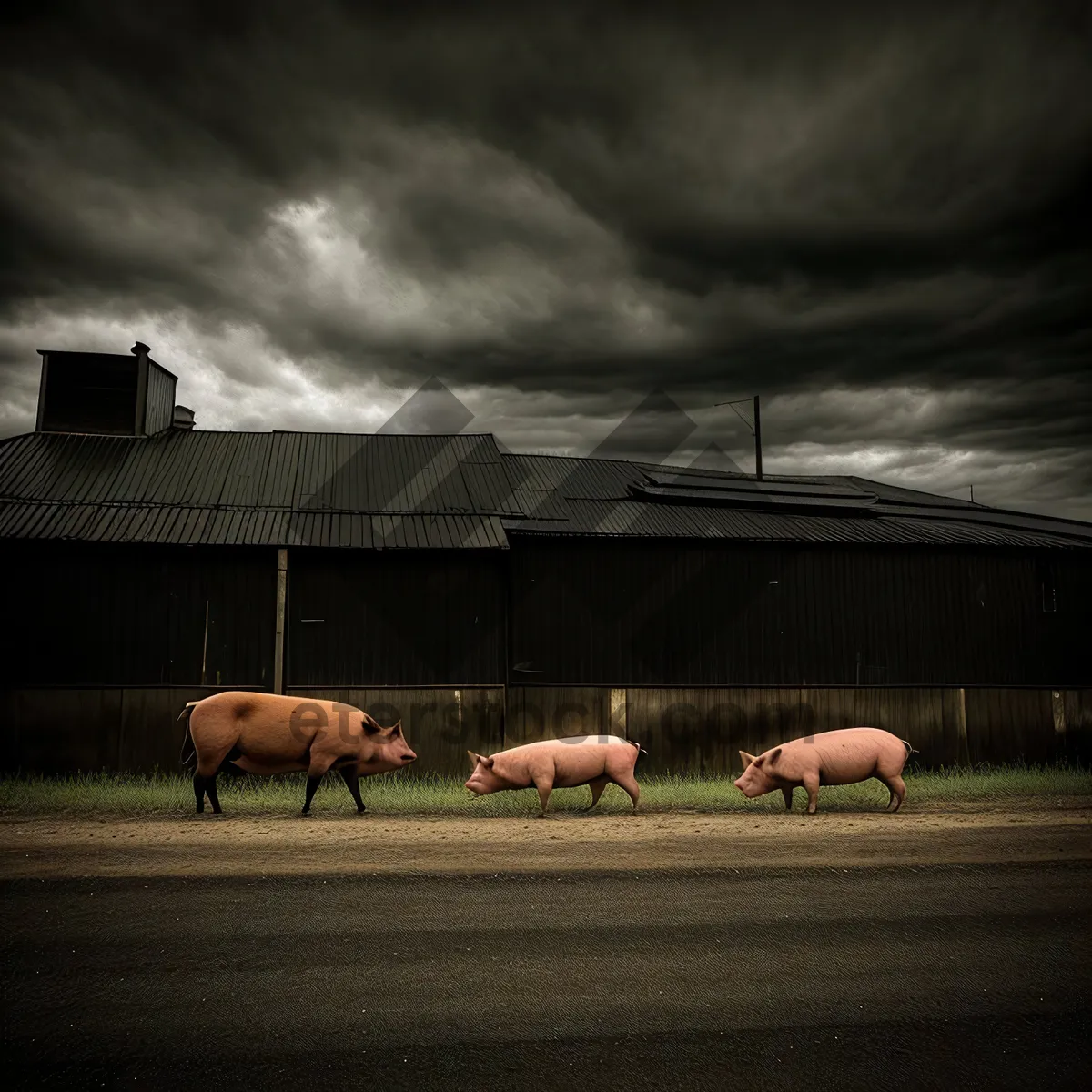 Picture of Horses Grazing in a Rural Pasture