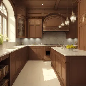 Modern Luxury Kitchen Interior with Stylish Wood Furnishings