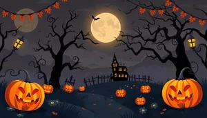 Halloween Night Silhouette Pumpkin Moon Cartoon Design