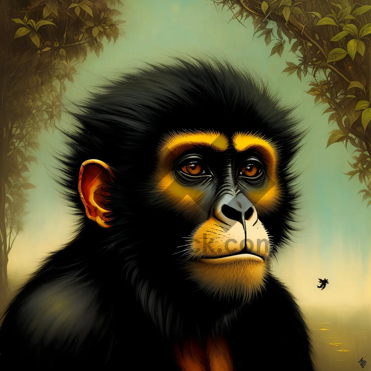 Picture of Natural Black-eyed Gibbon Primate Portrait