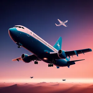 High-speed jet airliner soaring through the blue sky