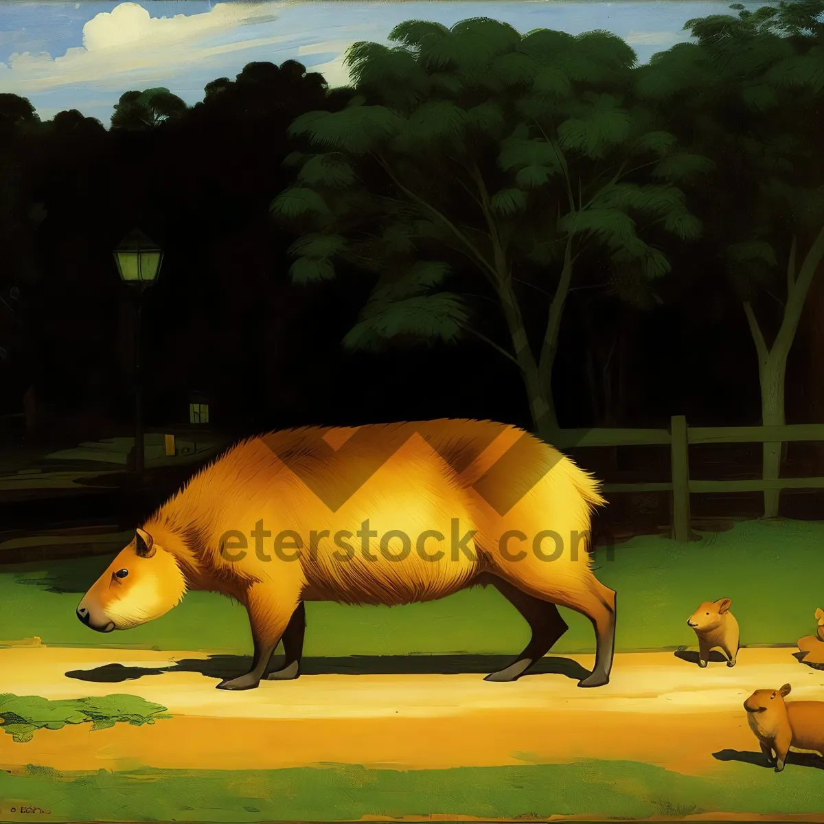 Picture of Hippopotamus grazing peacefully in rural grassy field