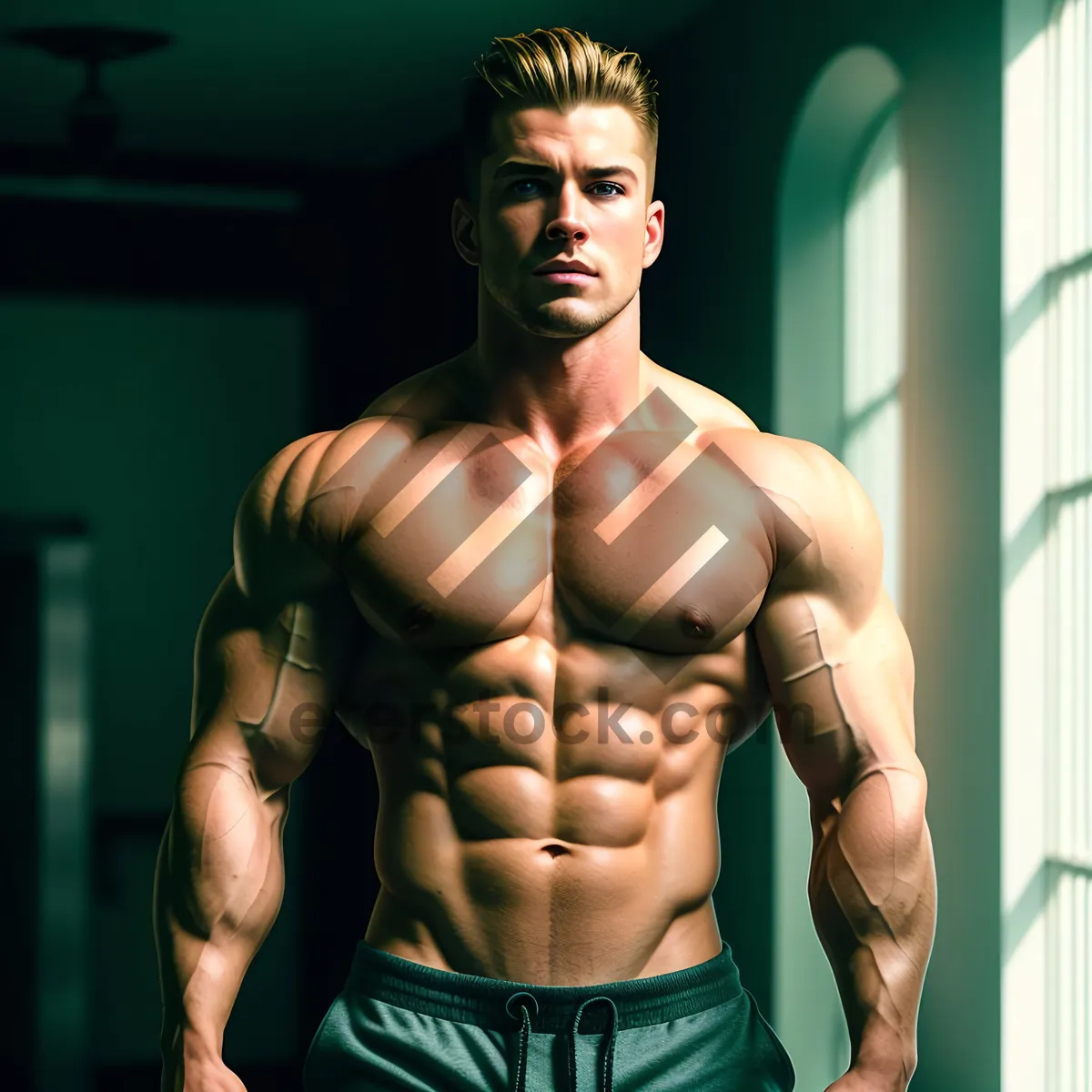 Picture of Ripped Male Athlete Flexing Muscles