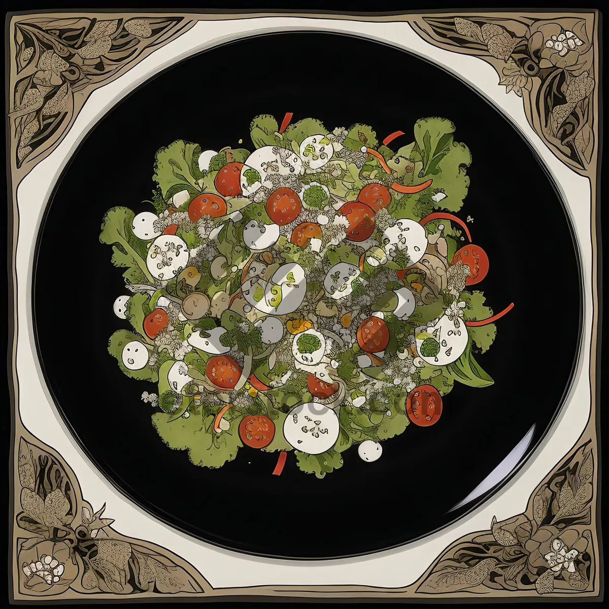 Picture of Healthy vegetable plate with delicious gourmet pizza slice