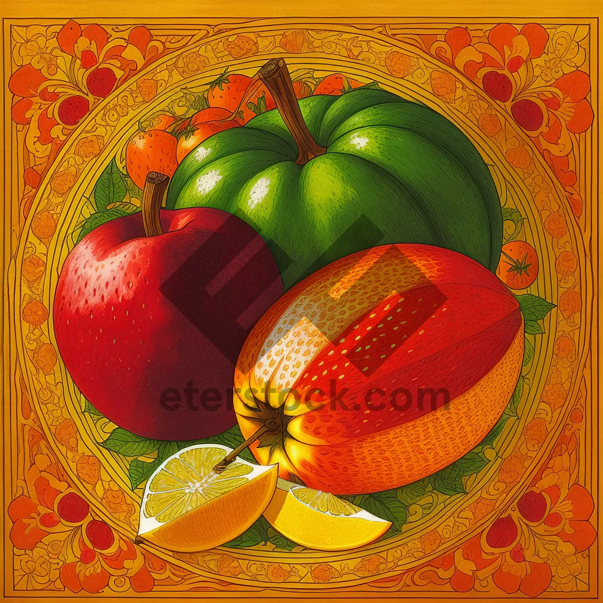 Picture of Vibrant Citrus Fruits: Apple, Lemon, Orange, Grapefruit, Kiwi