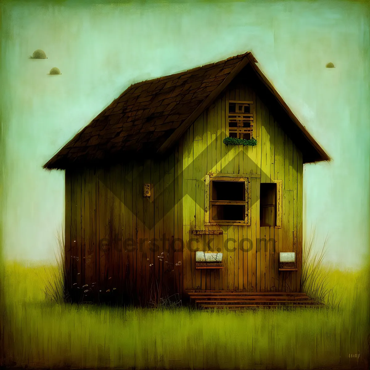 Picture of Rustic Farmhouse with Birdhouse and Wooden Structure