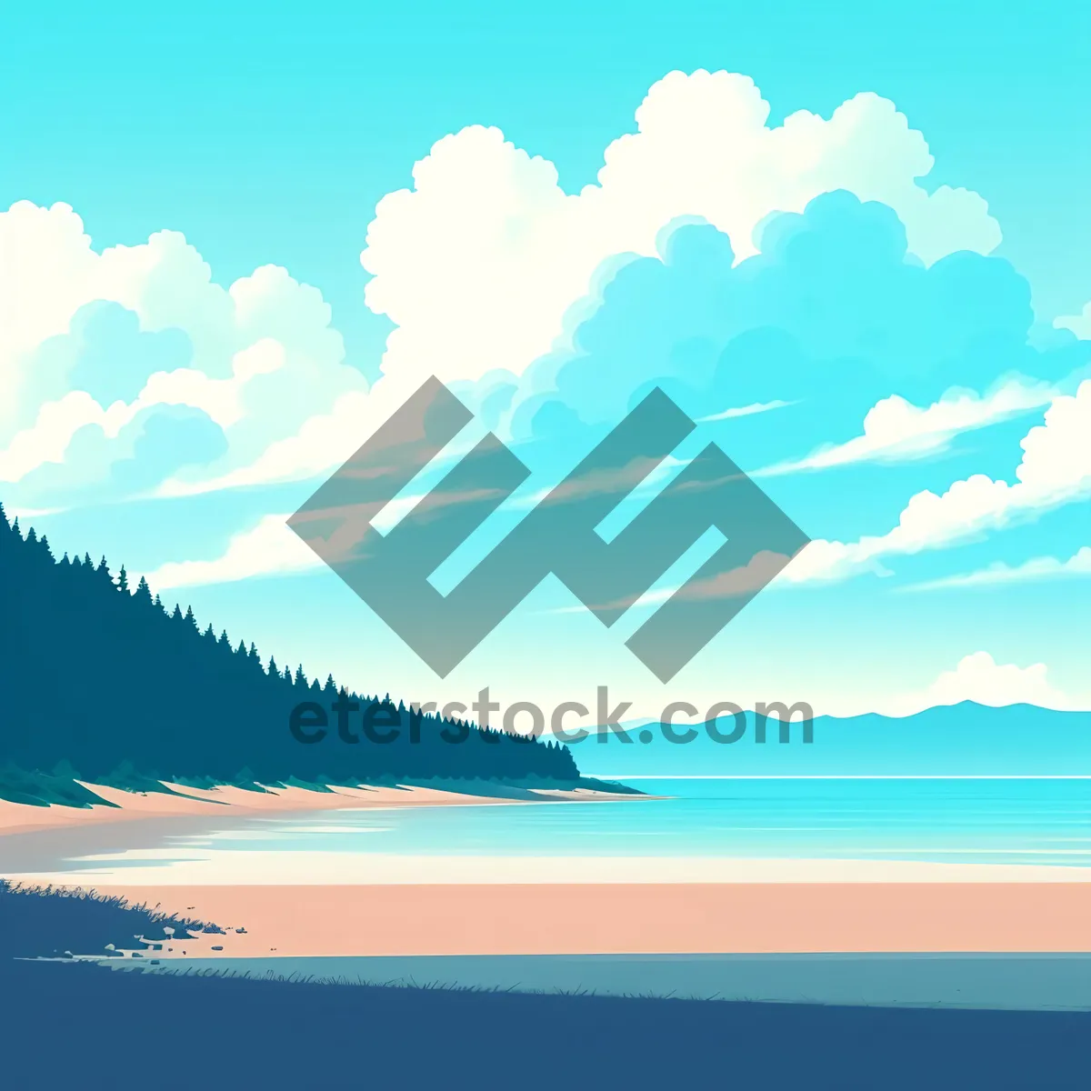 Picture of Serene Summer Seascape with Beautiful Cloud Formation