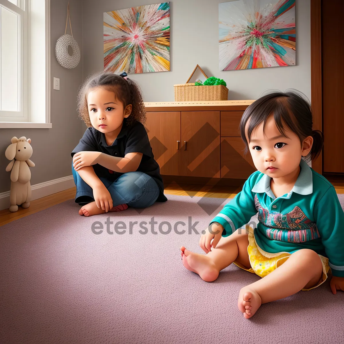 Picture of Happy Family Sitting Together at Home