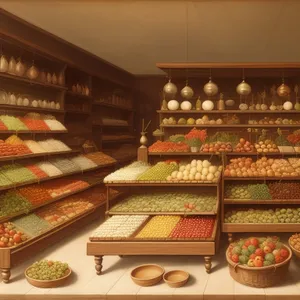 Grocery store interior with bakery and confectionery