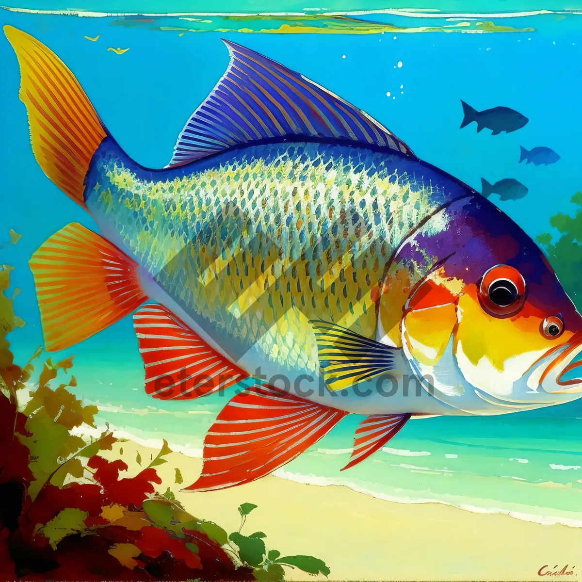 Picture of Vibrant Goldfish in a Tropical Aquarium