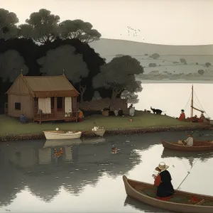 Coastal Boathouse Overlooking Serene Channel