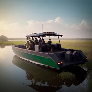 Coastal Motorboat Speeding Across Ocean Waters