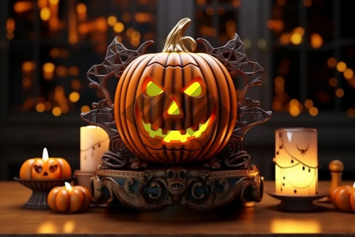 Picture of Spooky Pumpkin Lantern with Glowing Face