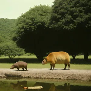 Wild Tapir Grazing in Rural Meadow