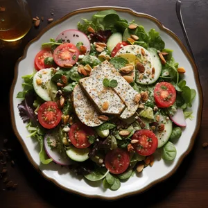 Fresh Vegetables Salad Plate with Gourmet Cheese