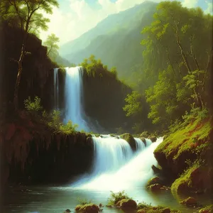 Wild River Serenity: Majestic Waterfall in Scenic Forest Ravine