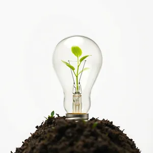 Glass lamp with energy-efficient bulb and plant