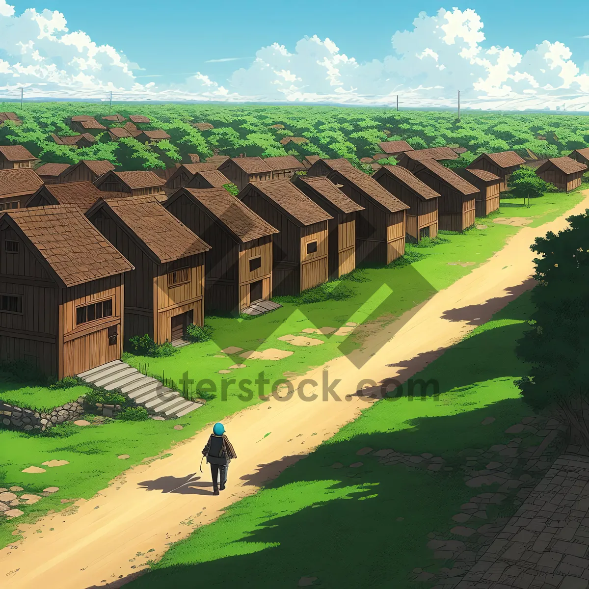 Picture of Rustic Home with Beautiful Tile Roof Amidst Serene Landscape
